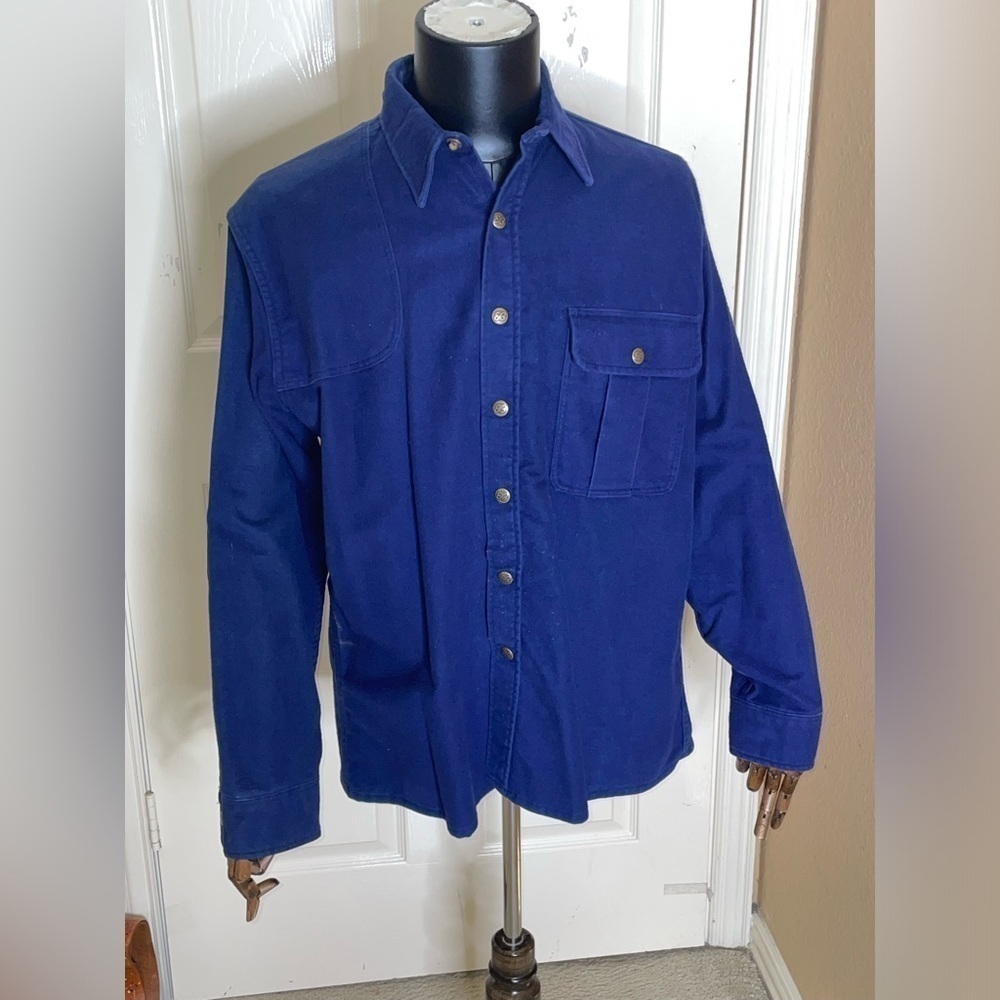 Eddie Bauer Men Snap Shirt XLarge Blue 70 Flannel Cargo Pockets Cotton Collar‍‍﻿ - Picture 8 of 11